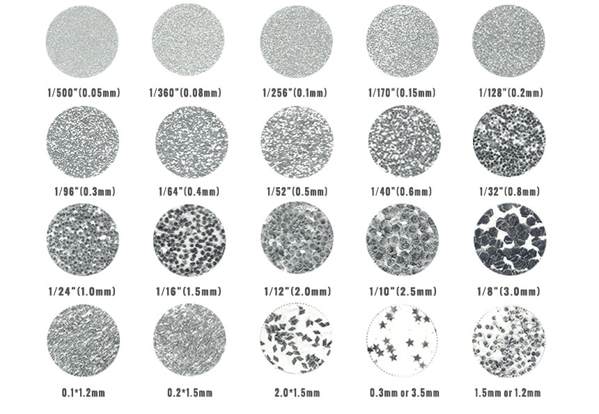 variety of size for diamond black glitter powder