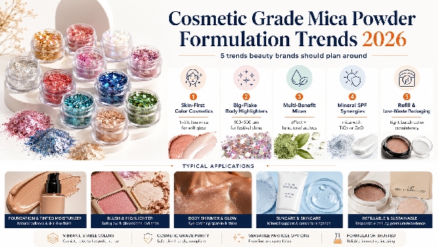 Synthetic fluorphlogopite and natural cosmetic grade mica powder side by side for 2026 market positioning